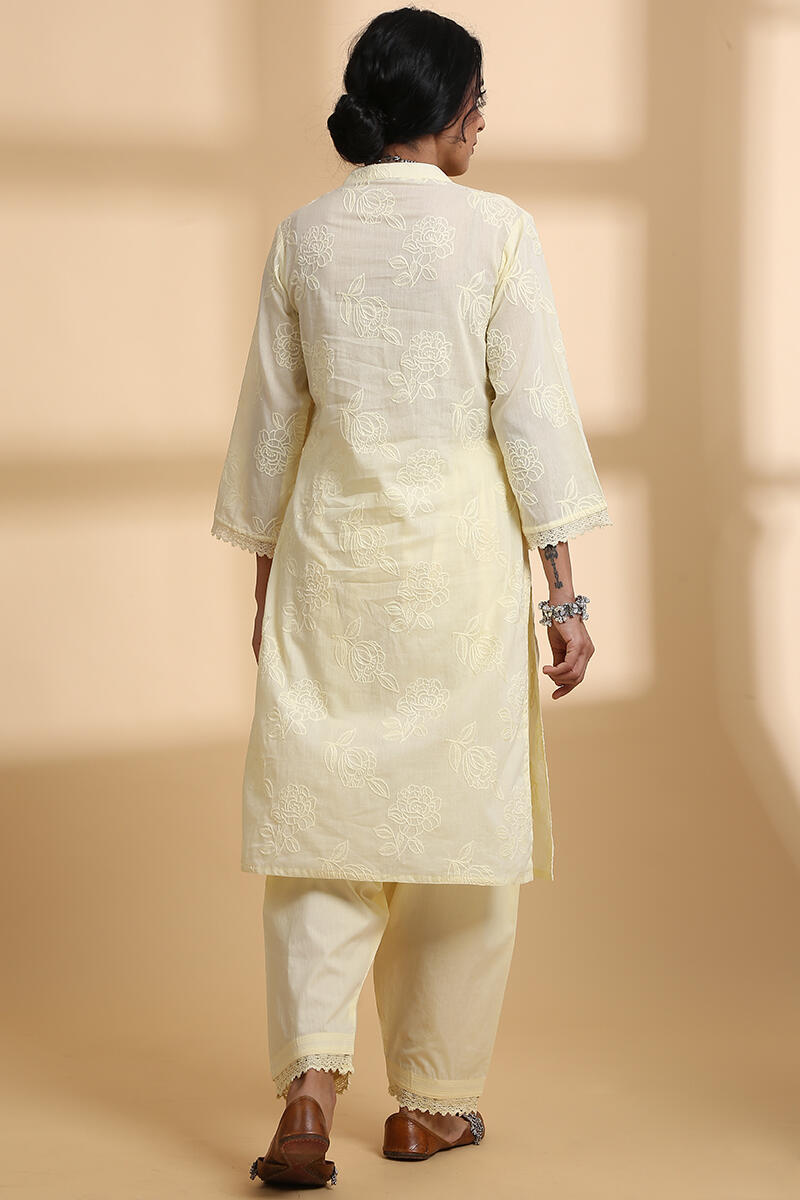 Yellow Handcrafted Straight Cotton Short Kurta