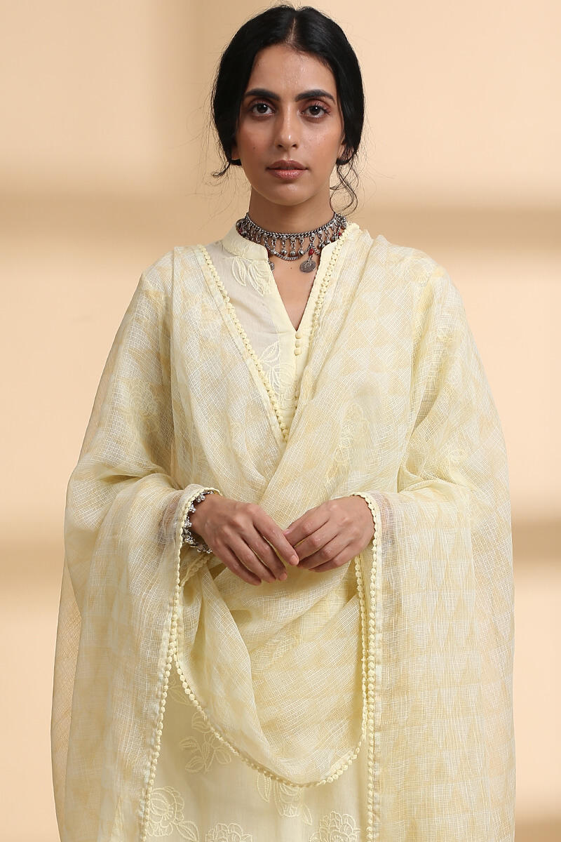 Yellow Block Printed Kota Dupatta