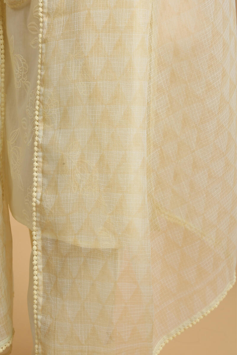 Yellow Block Printed Kota Dupatta