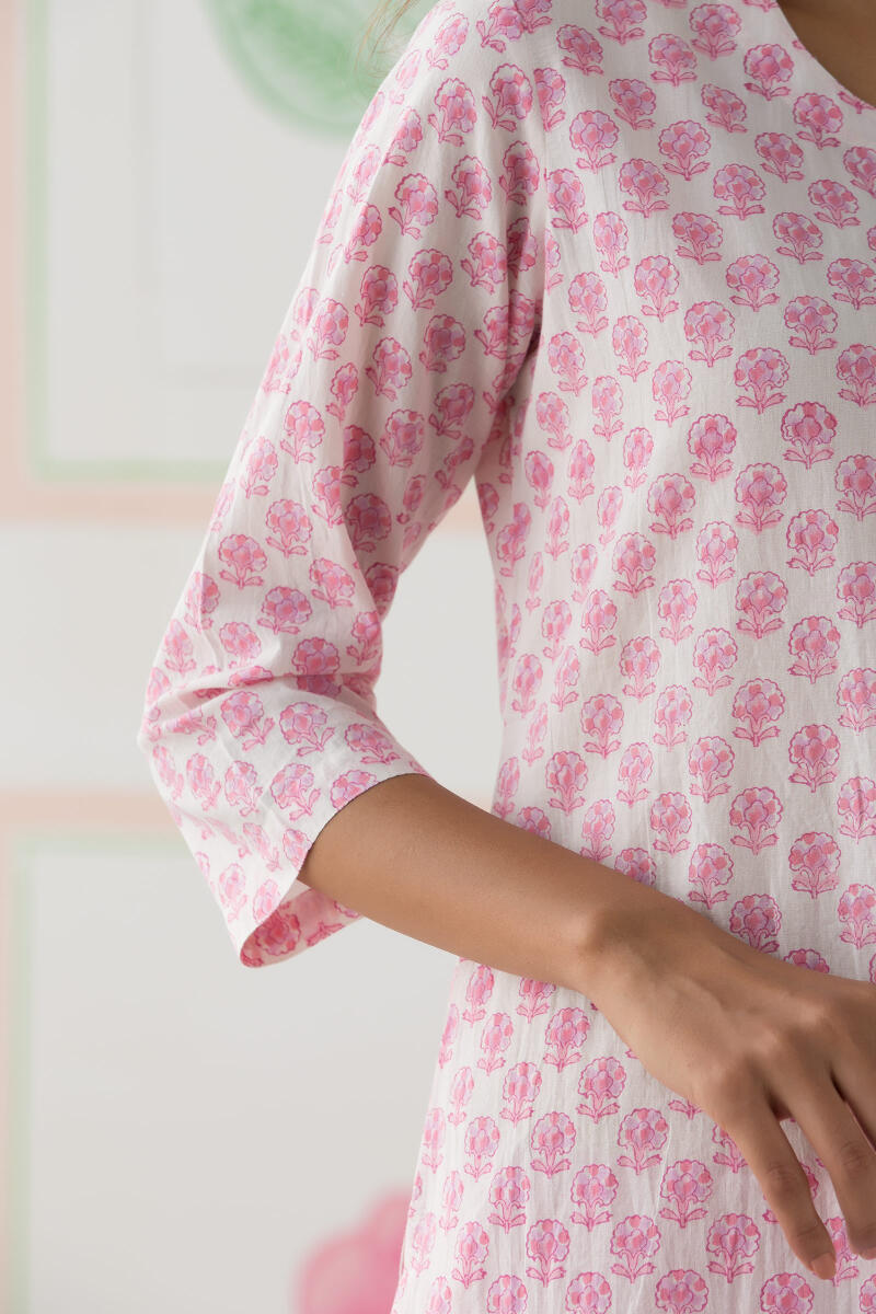 Pink Block Printed Cotton Pyjama Set