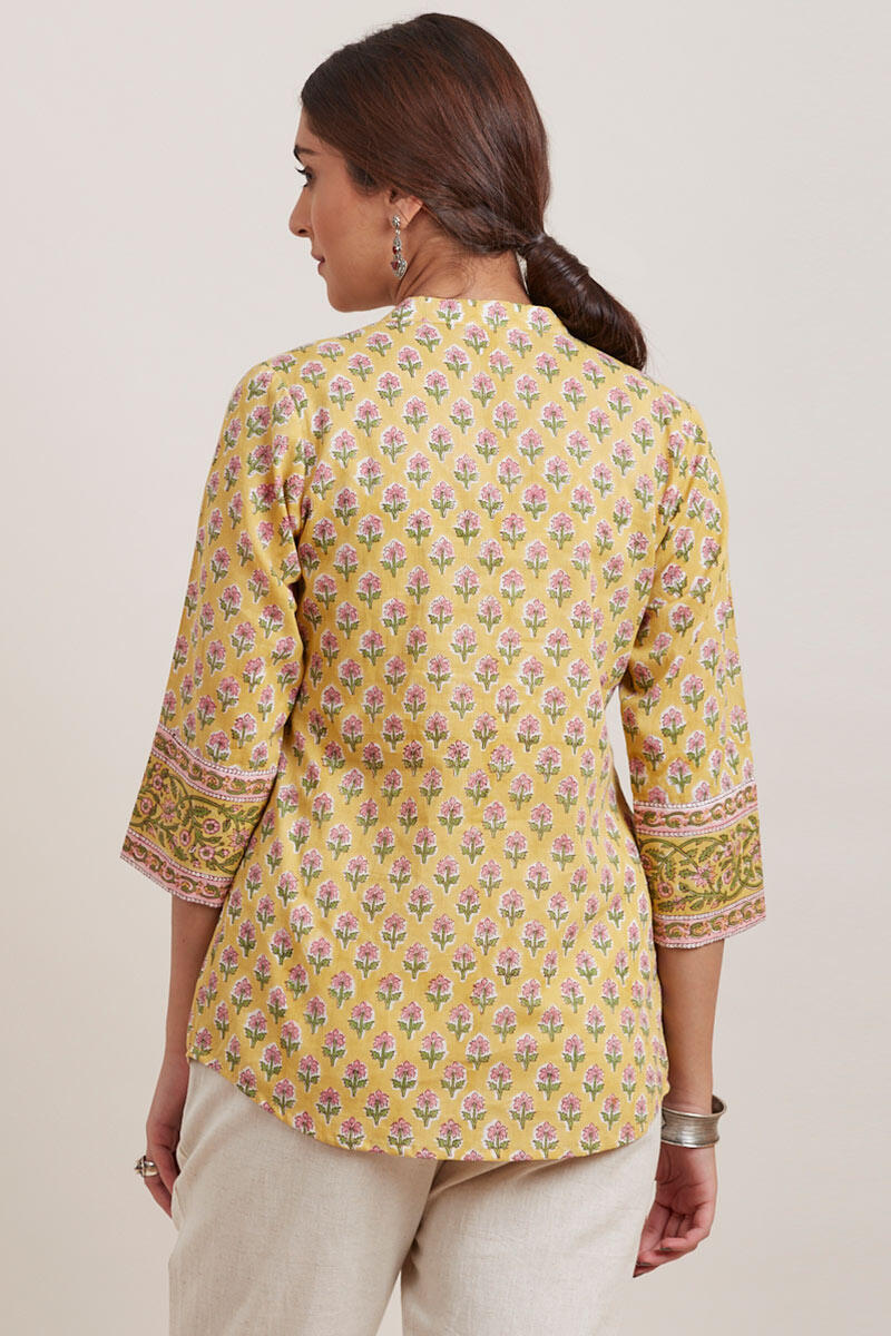 Yellow Block Printed Cotton Top