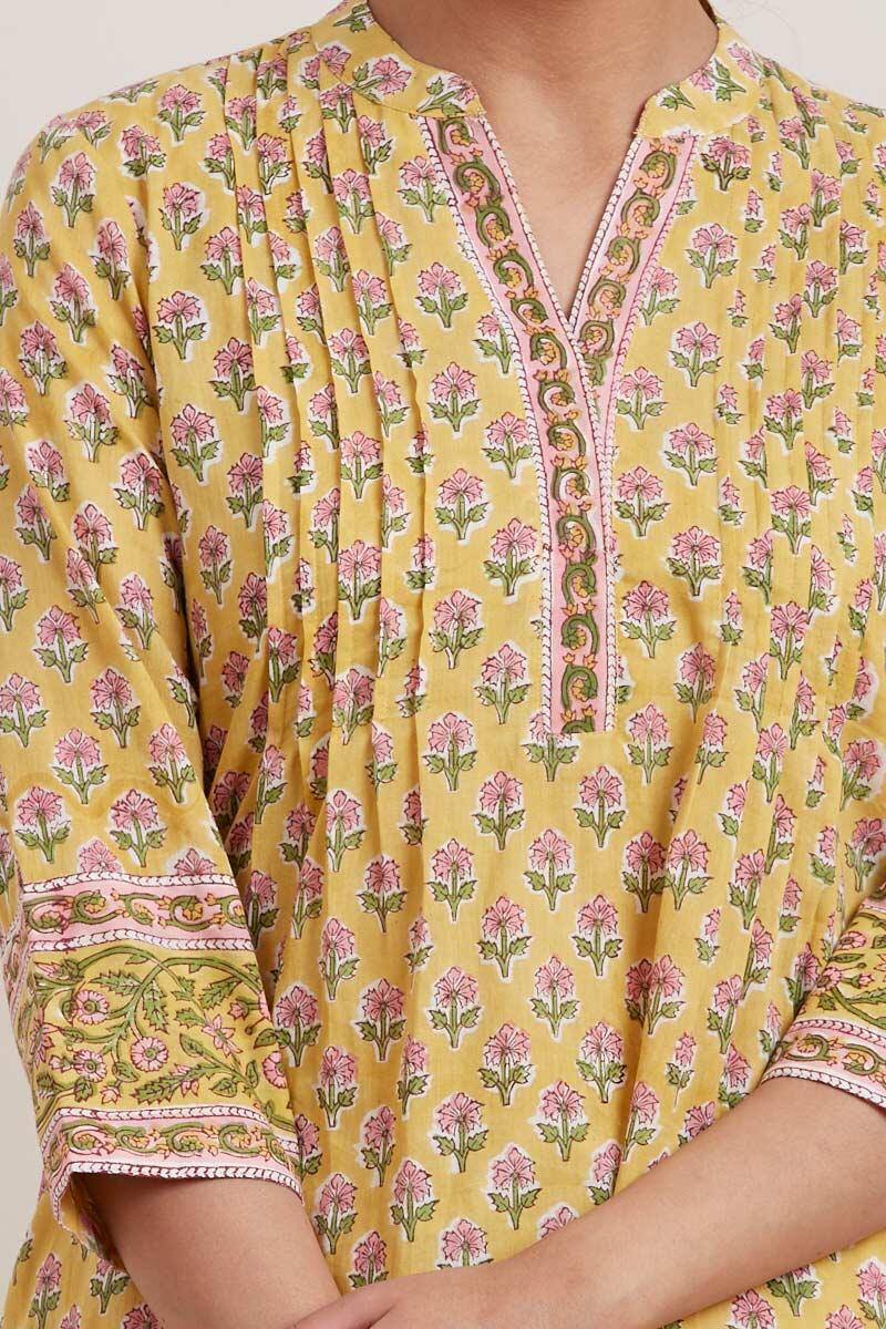 Yellow Block Printed Cotton Top