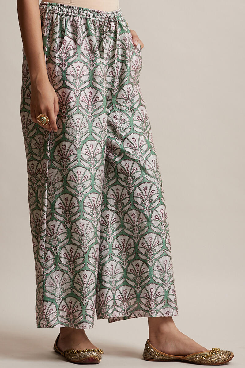 Green Block Printed Chanderi Palazzo
