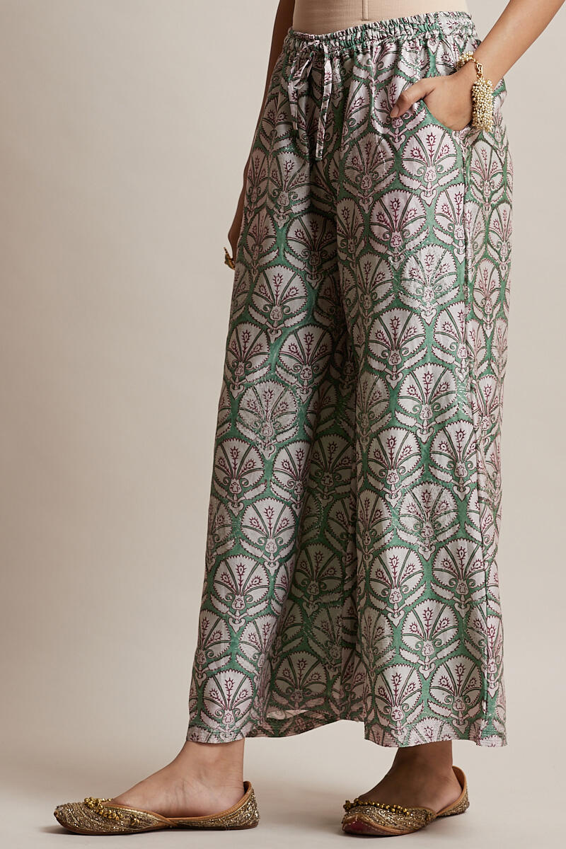 Green Block Printed Chanderi Palazzo
