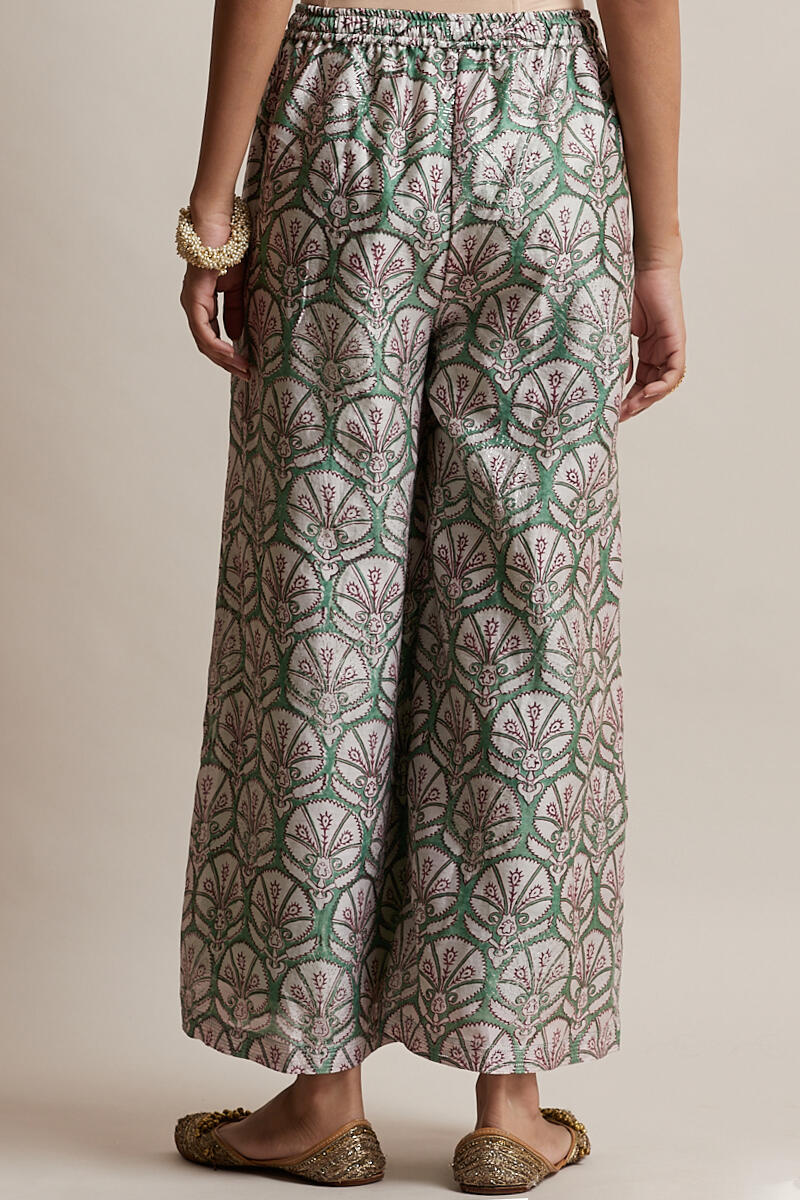 Green Block Printed Chanderi Palazzo