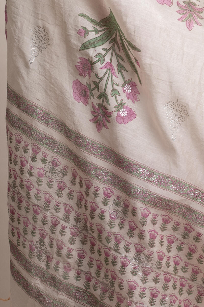 Off-White Block Printed Chanderi Dupatta
