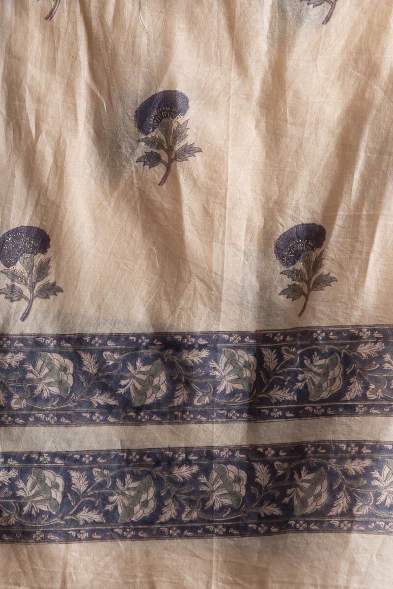 Beige Block Printed Chanderi Dupatta