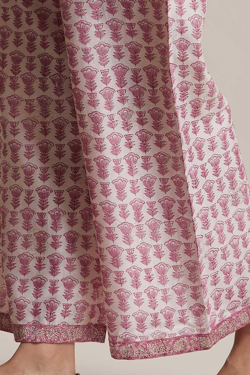 Pink Block Printed Chanderi Farsi Pants