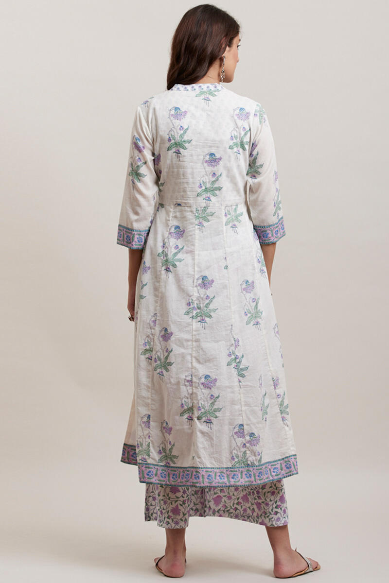 Purple Block Printed Anarkali Cotton Kurta