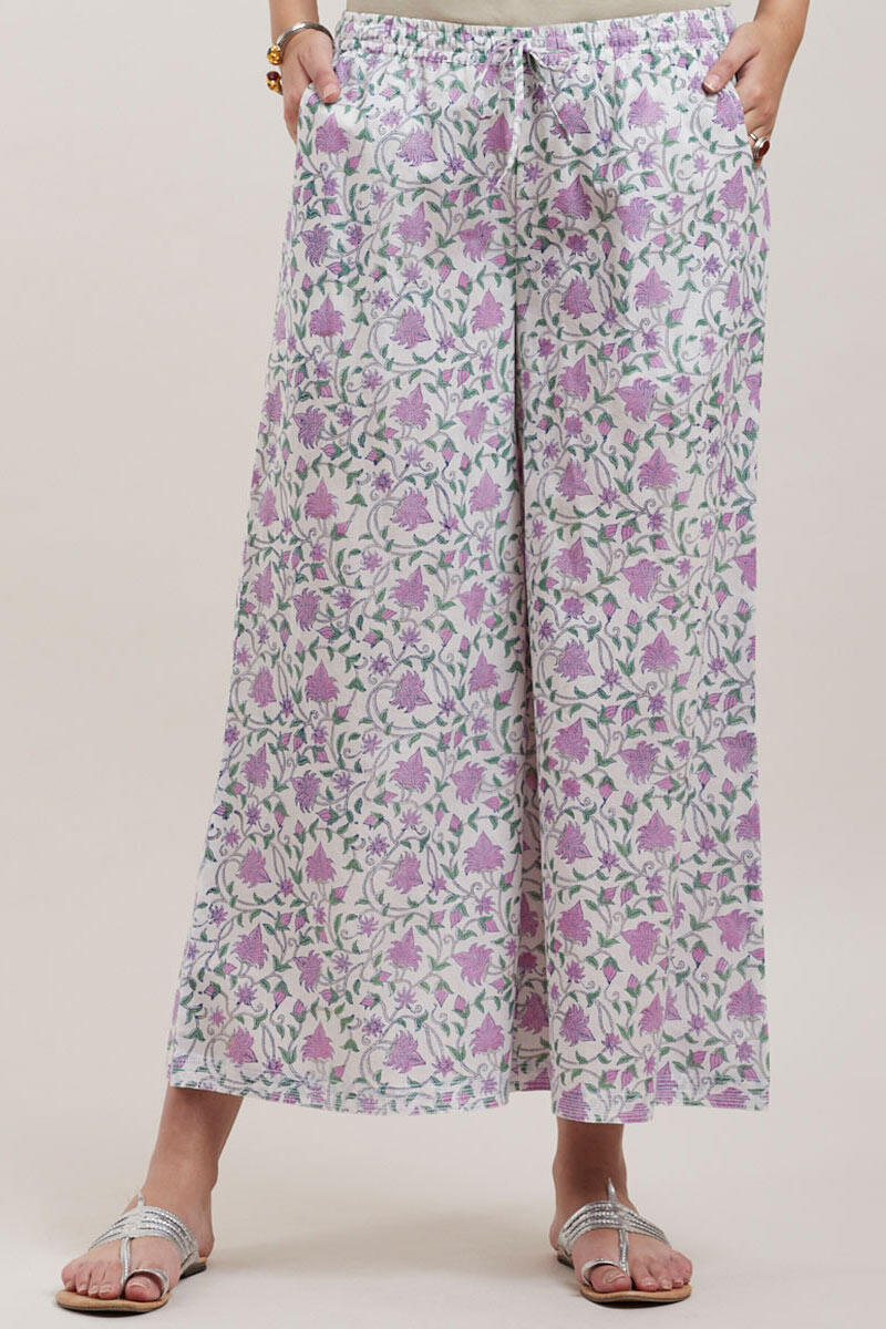 Purple Block Printed Cotton Palazzo