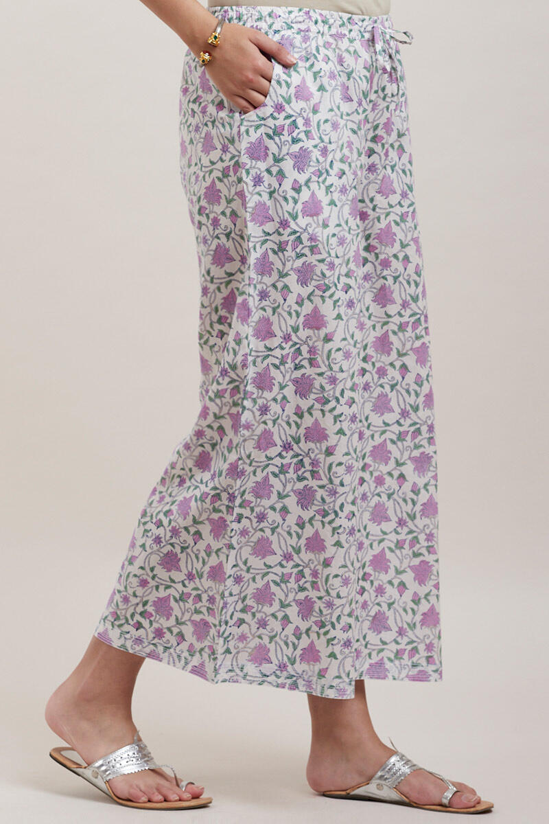 Purple Block Printed Cotton Palazzo