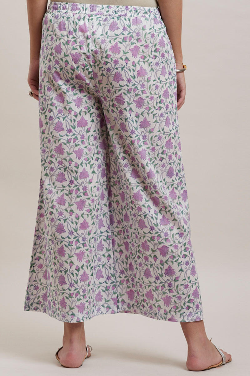 Purple Block Printed Cotton Palazzo