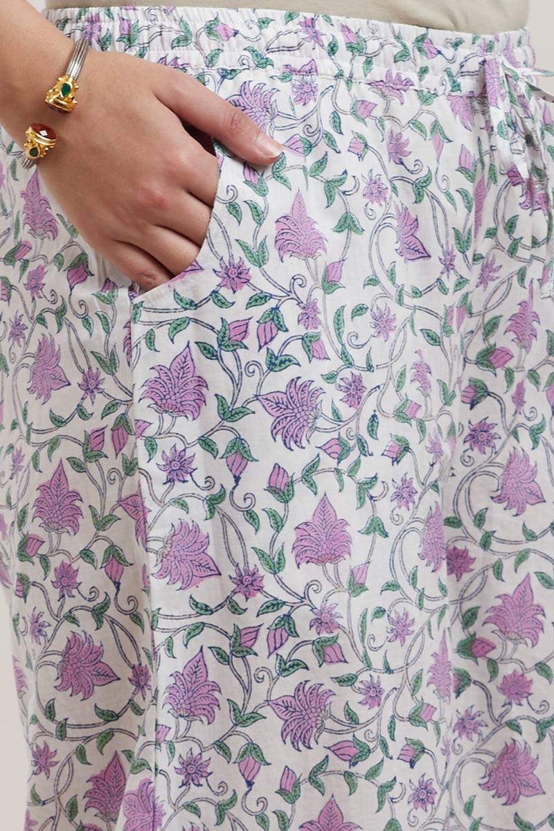 Purple Block Printed Cotton Palazzo