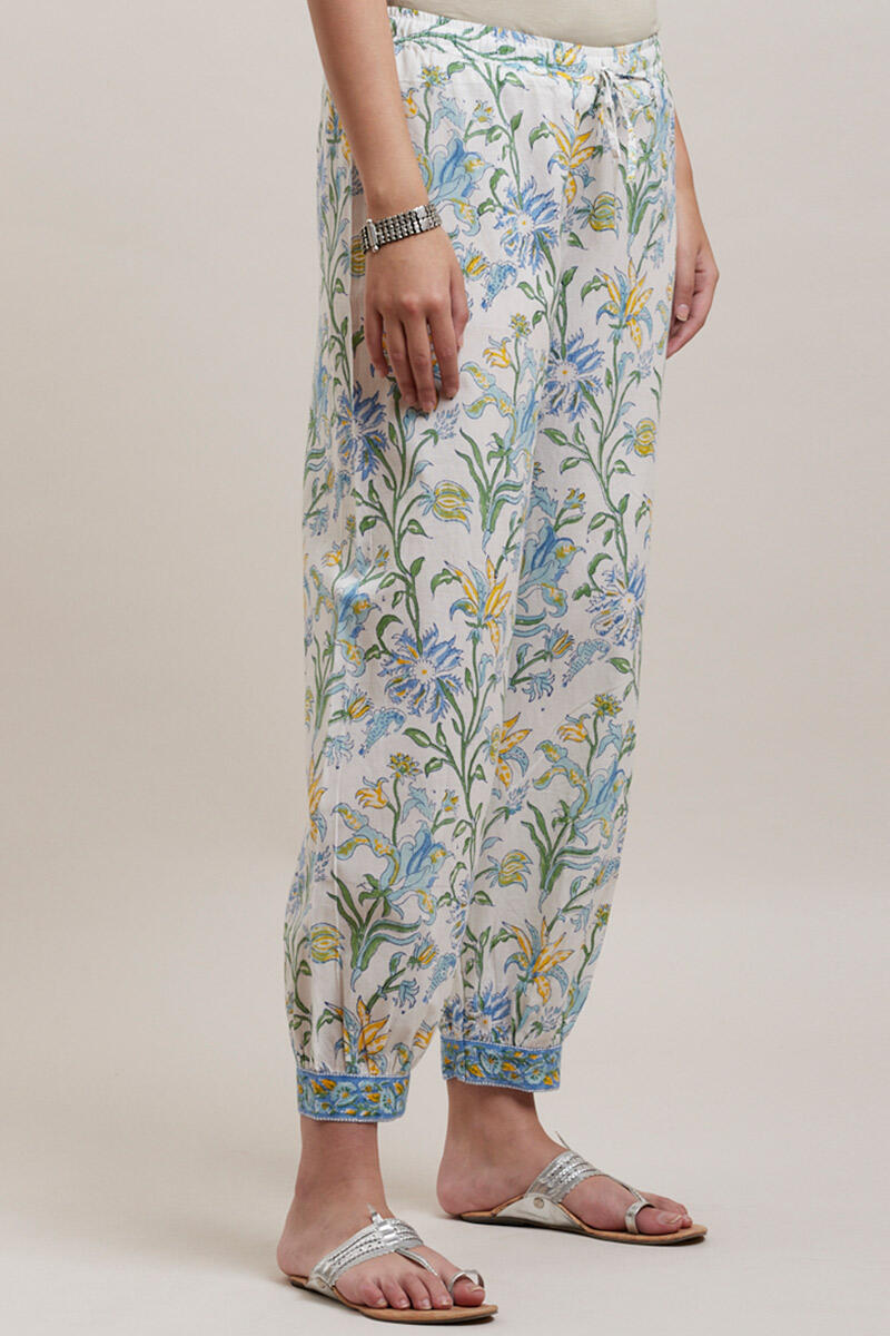 White Block Printed Cotton Izhaar Pants