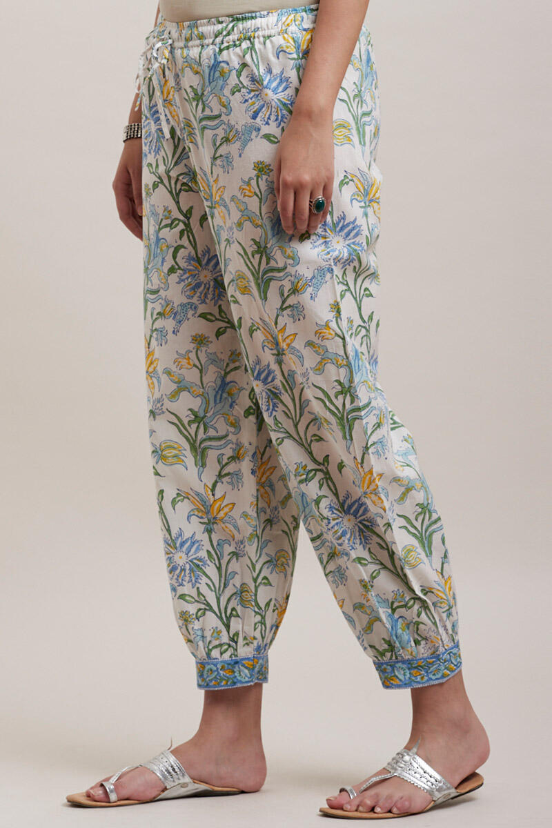 White Block Printed Cotton Izhaar Pants