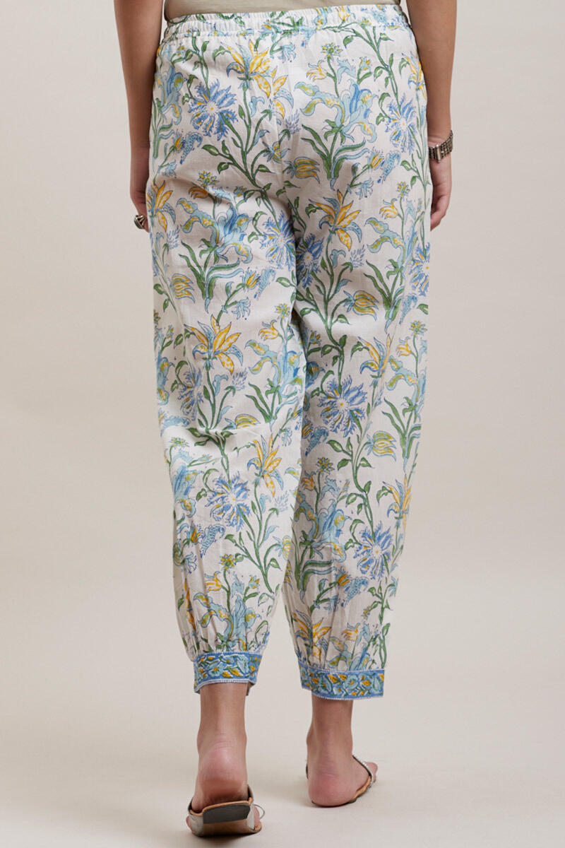 White Block Printed Cotton Izhaar Pants