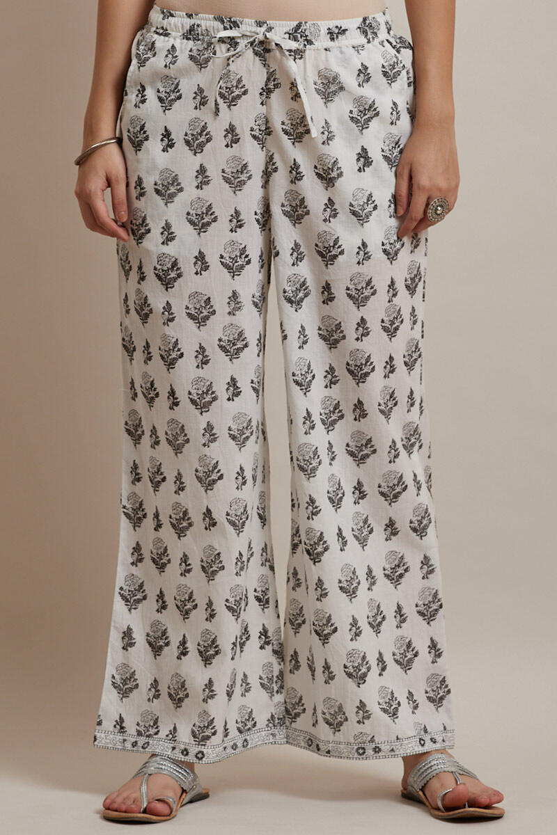 White Block Printed Cotton Farsi Pants