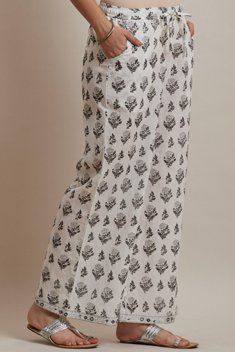 White Block Printed Cotton Farsi Pants