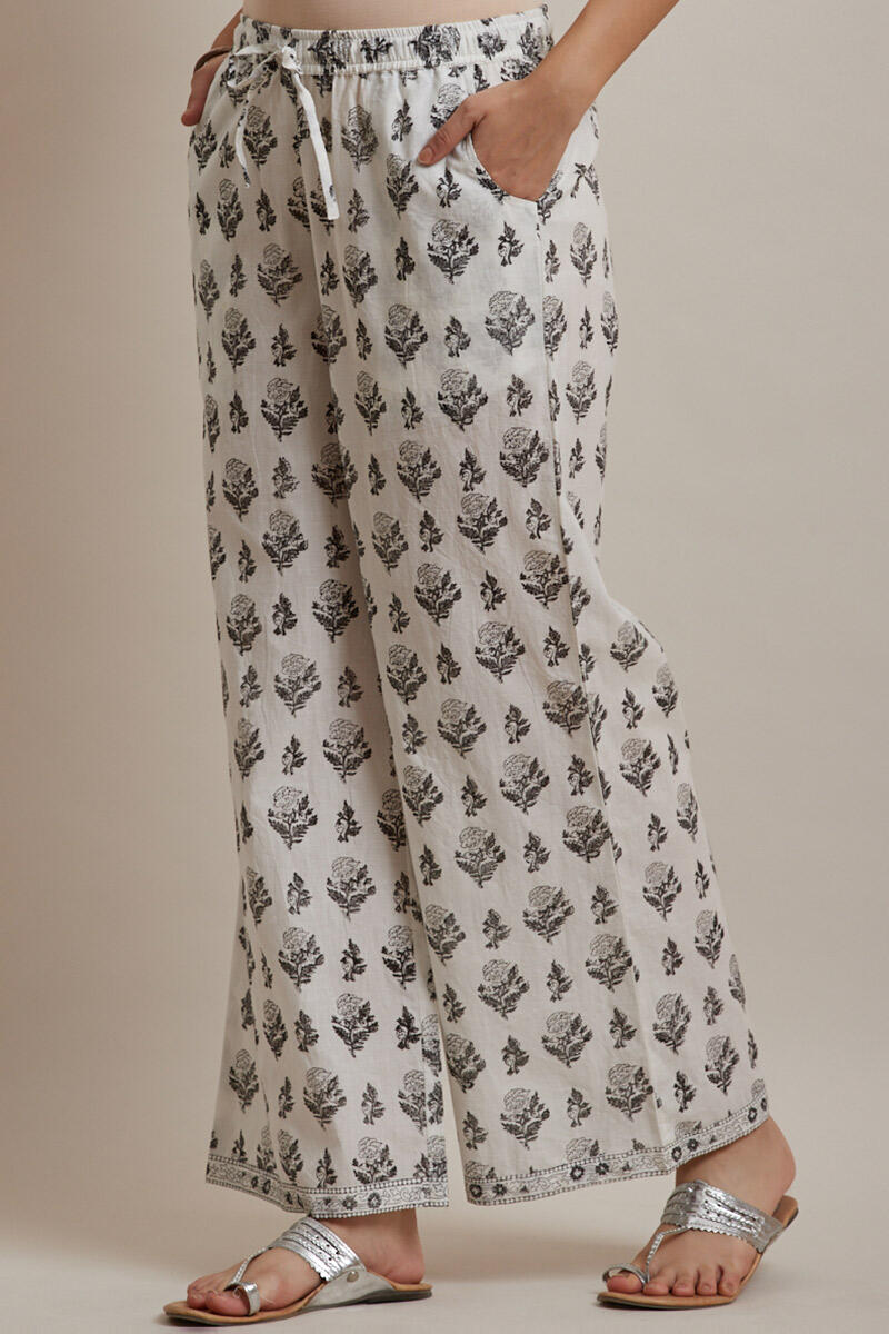 White Block Printed Cotton Farsi Pants