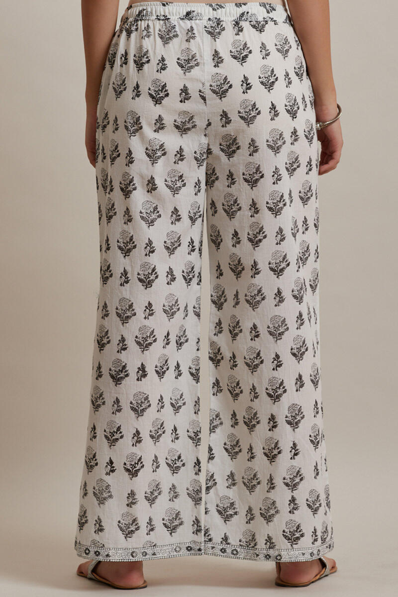 White Block Printed Cotton Farsi Pants