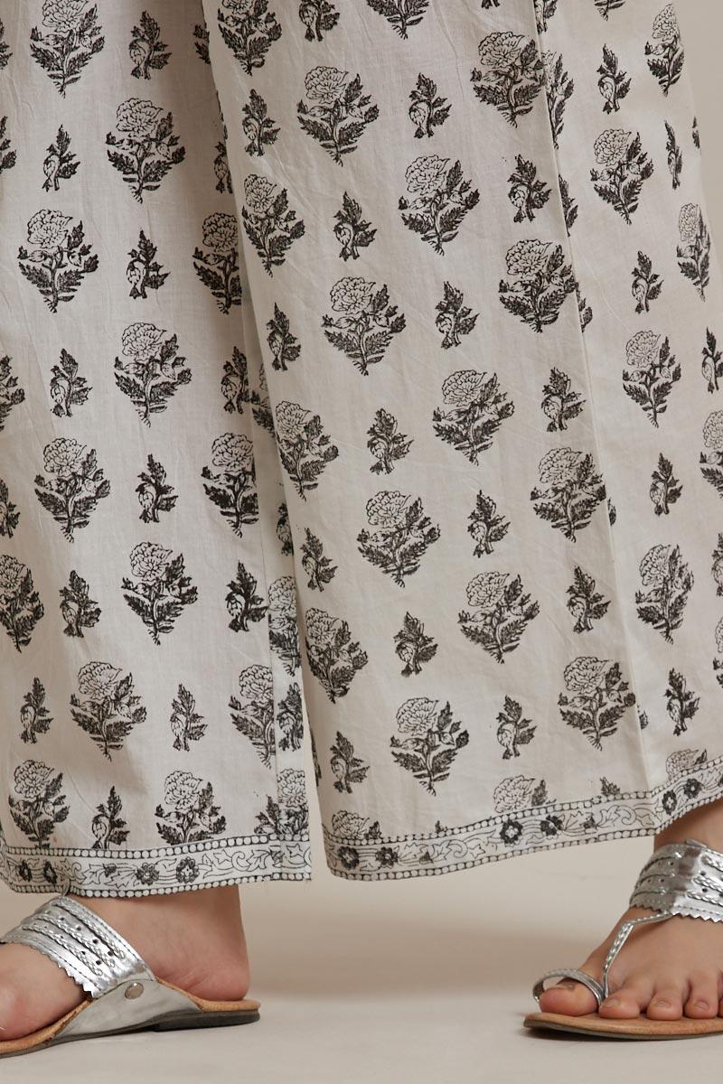 White Block Printed Cotton Farsi Pants