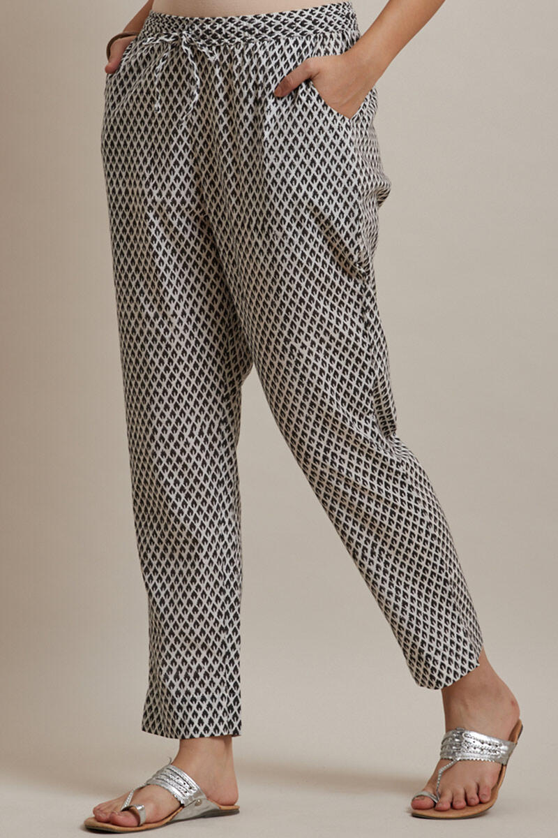 Black Block Printed Cotton Narrow Pants