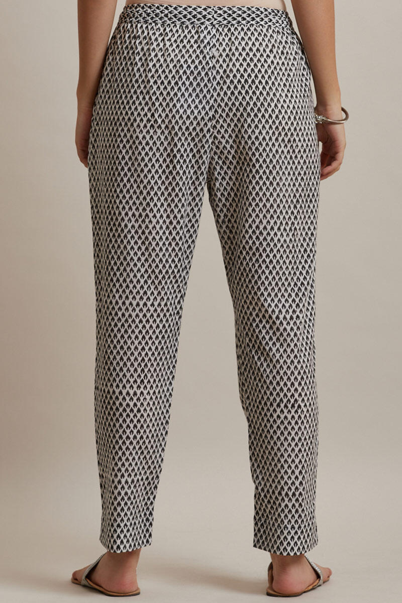 Black Block Printed Cotton Narrow Pants