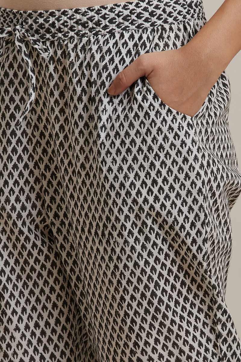 Black Block Printed Cotton Narrow Pants