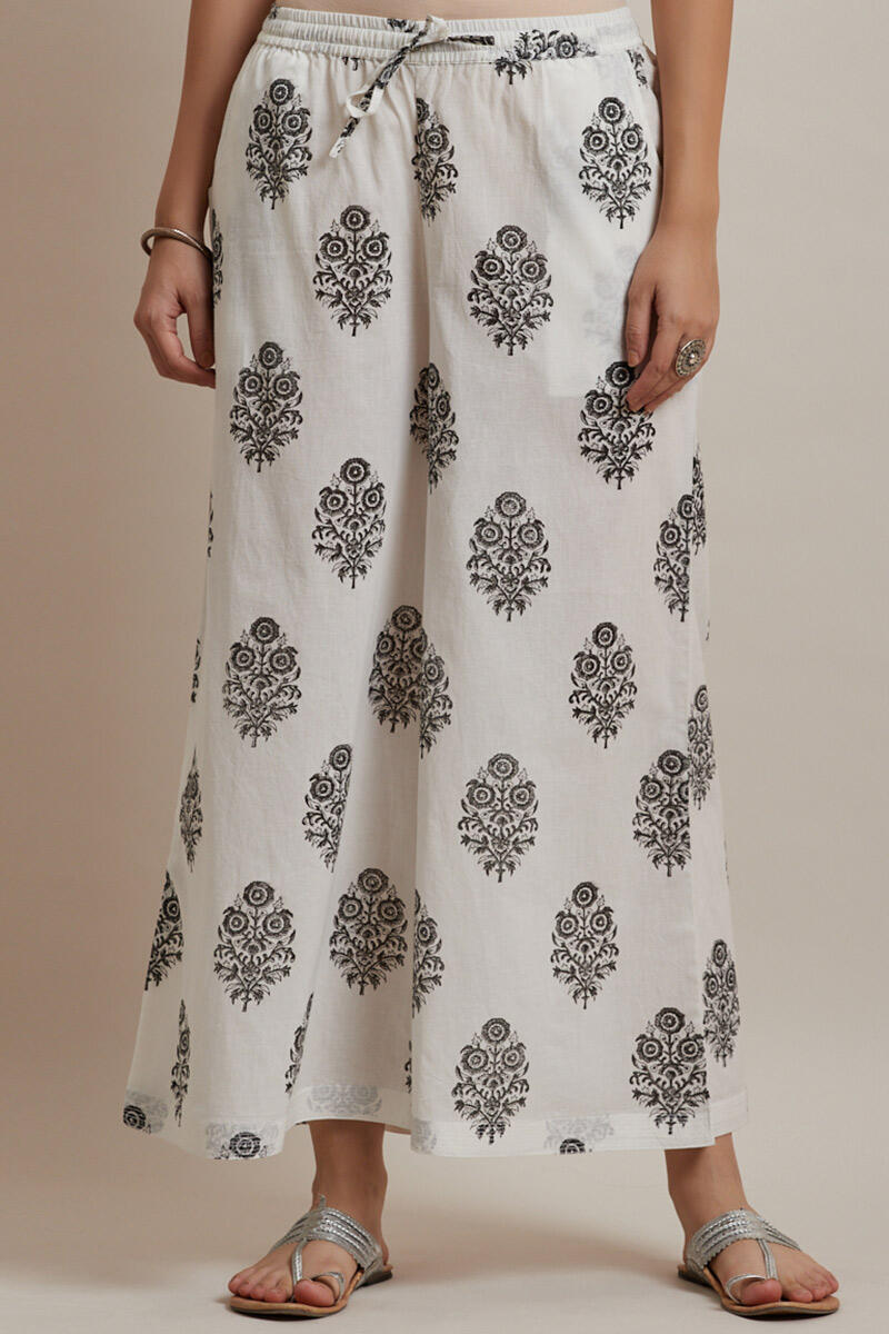 White Block Printed Cotton Palazzo