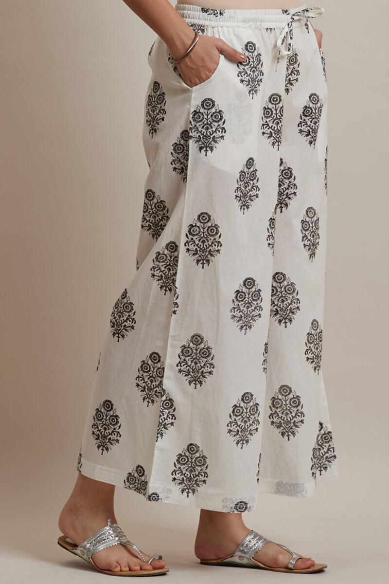 White Block Printed Cotton Palazzo