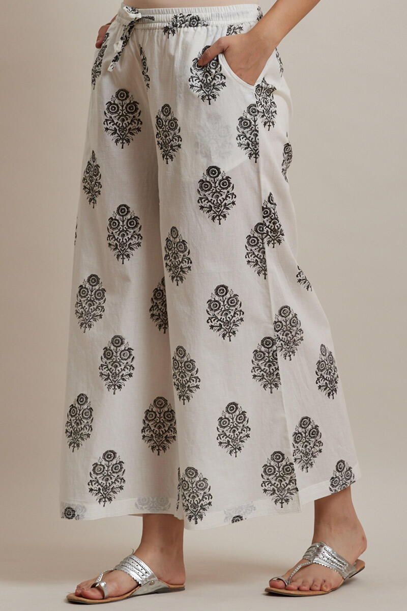 White Block Printed Cotton Palazzo