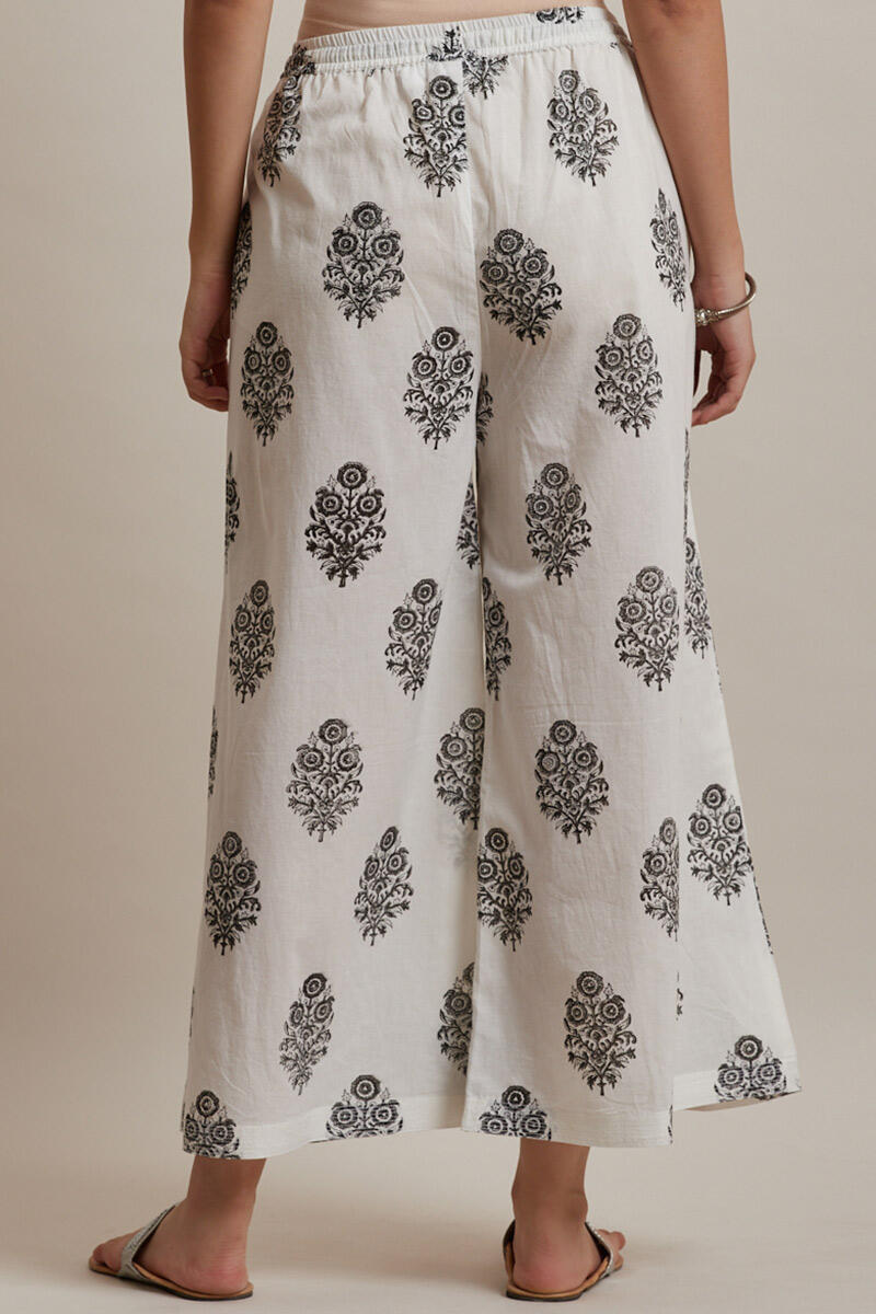 White Block Printed Cotton Palazzo