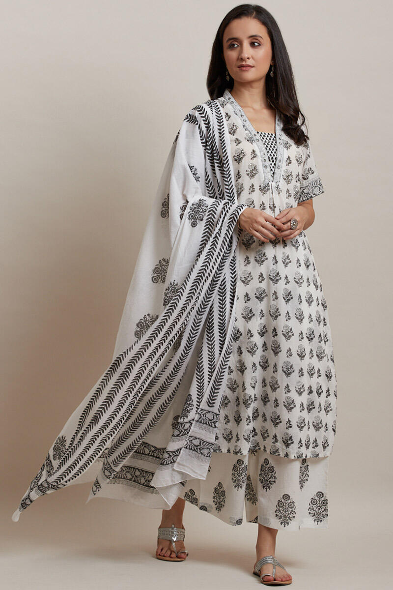 White Block Printed Cotton Palazzo