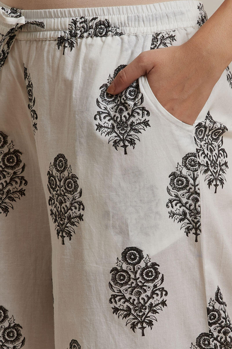 White Block Printed Cotton Palazzo
