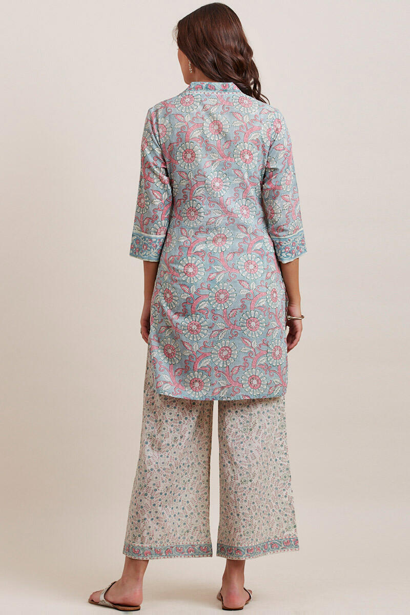 Blue Block Printed Short Cotton Kurta