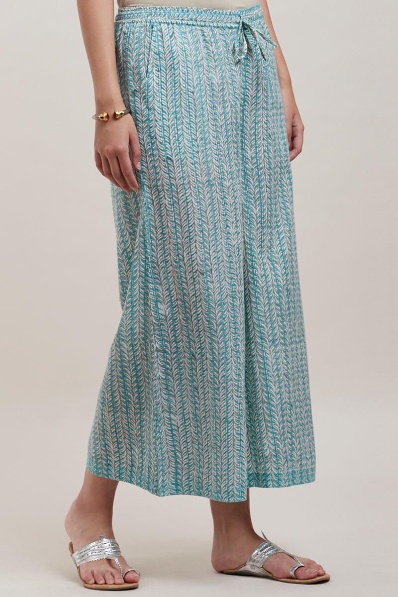 Turquoise Block Printed Cotton Palazzo