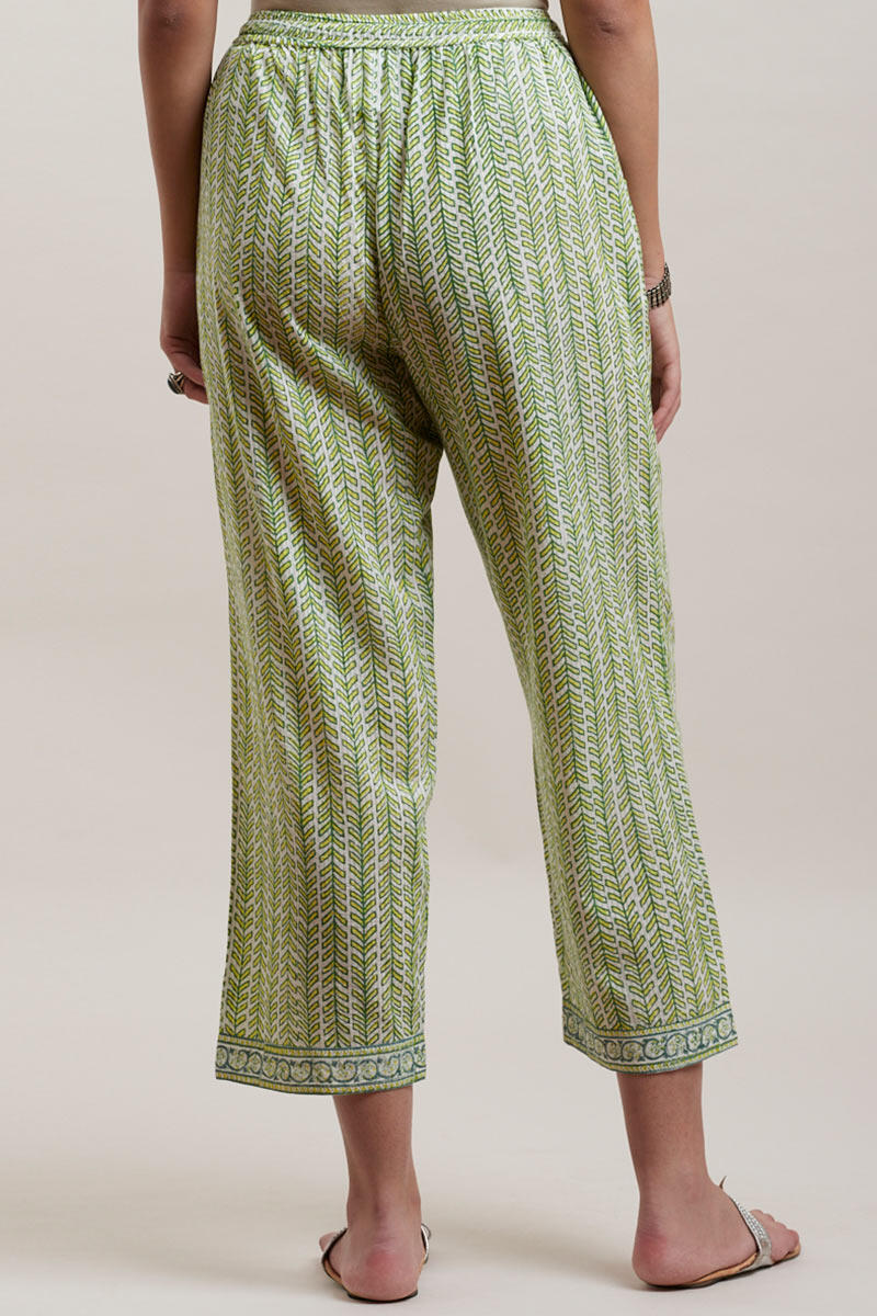 Green Block Printed Cotton Straight Farsi