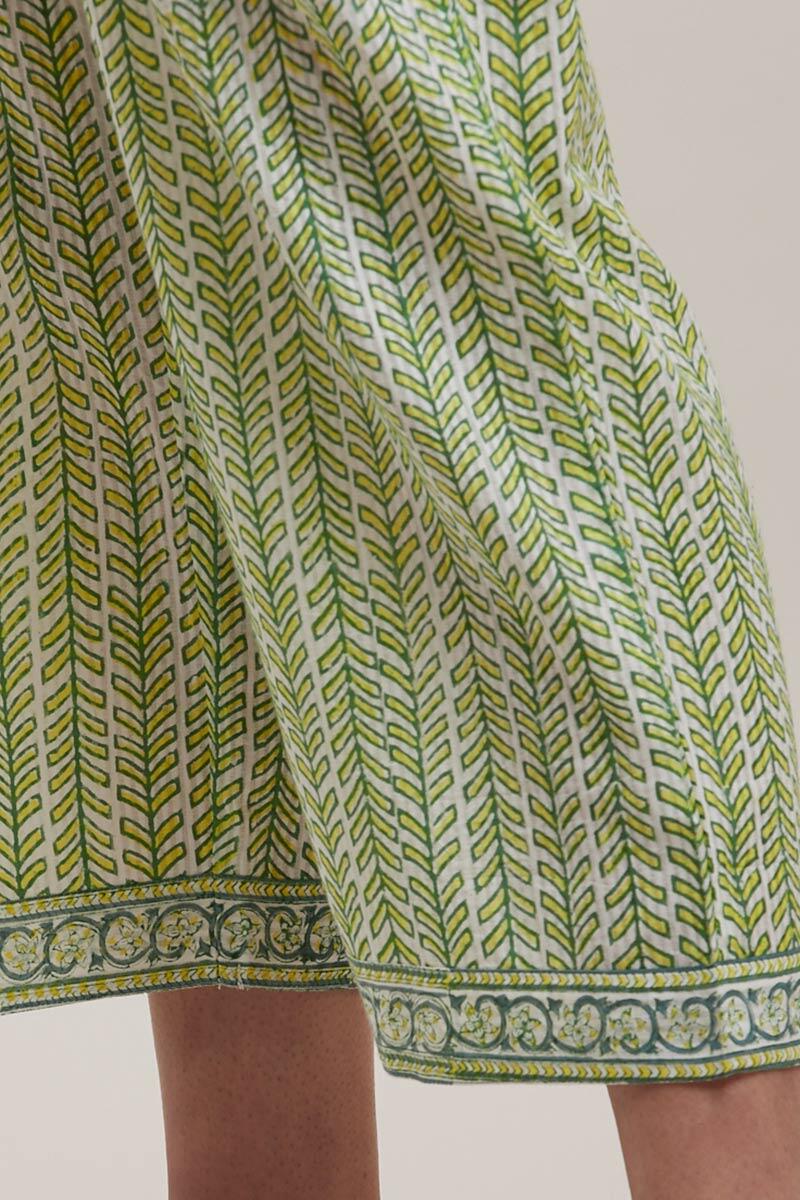 Green Block Printed Cotton Straight Farsi