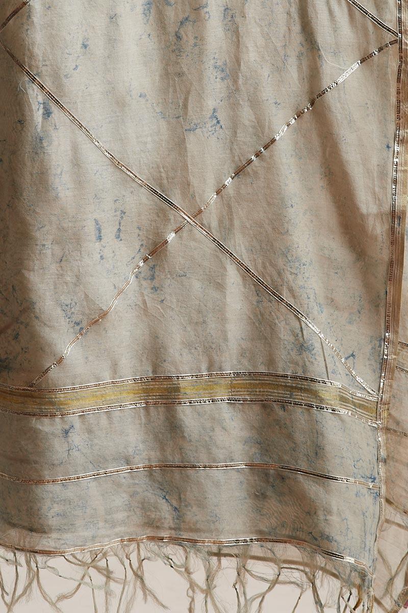 Indigo Block Printed Chanderi Dupatta