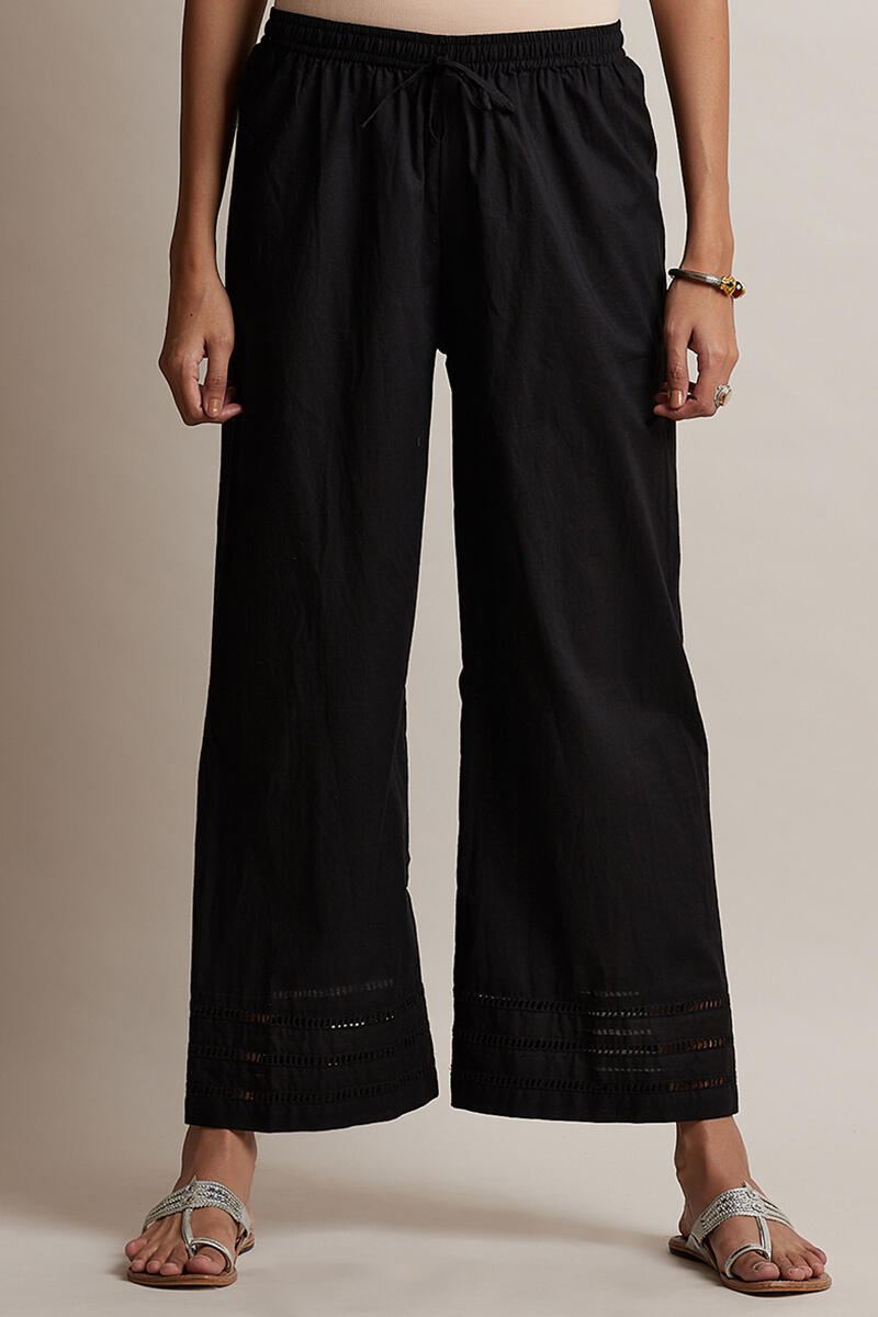 Black Block Printed Cotton Farsi Pants