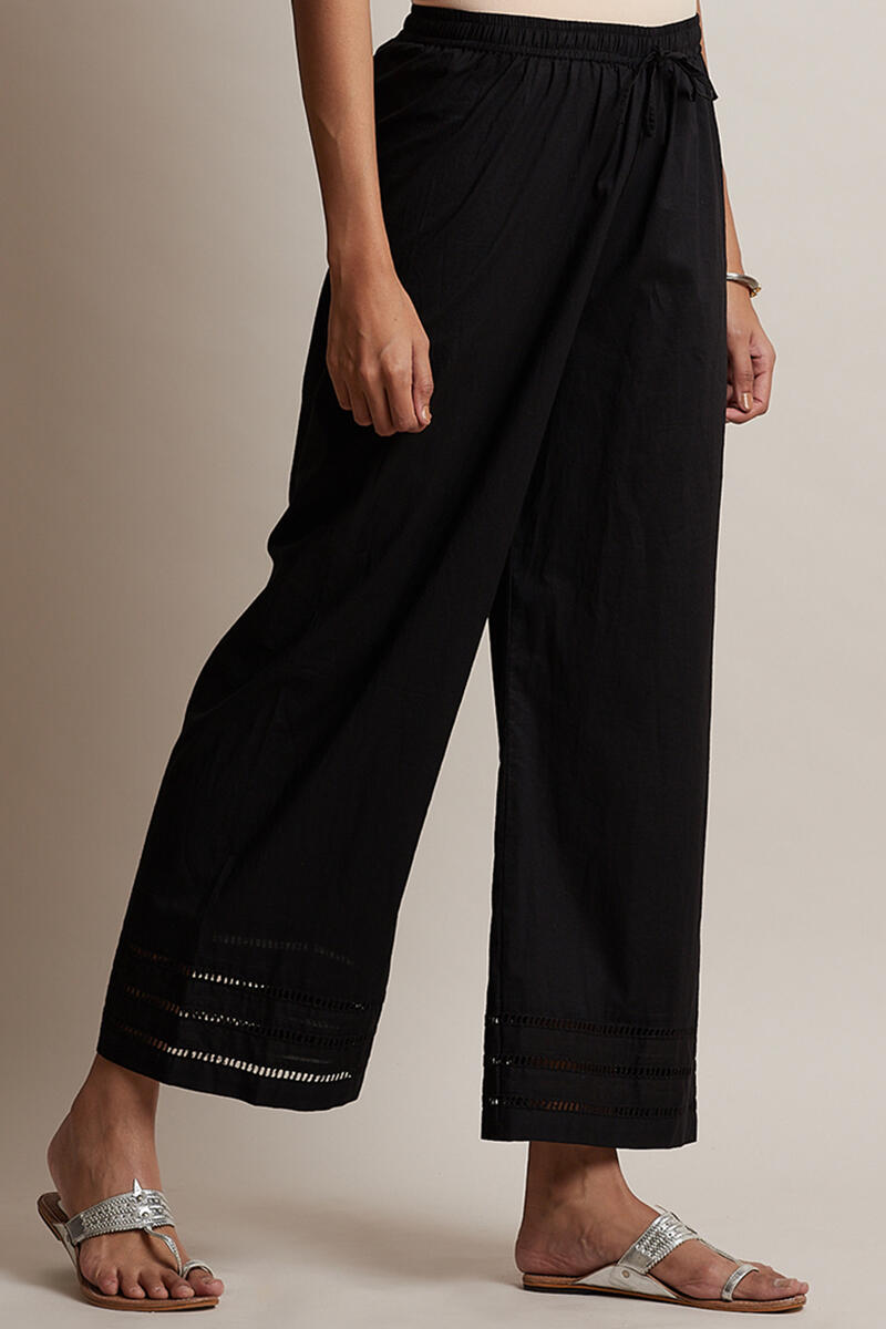 Black Block Printed Cotton Farsi Pants