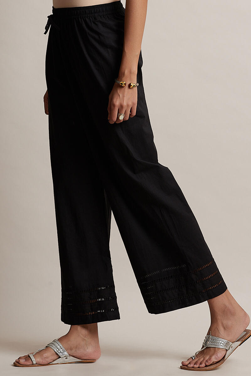 Black Block Printed Cotton Farsi Pants