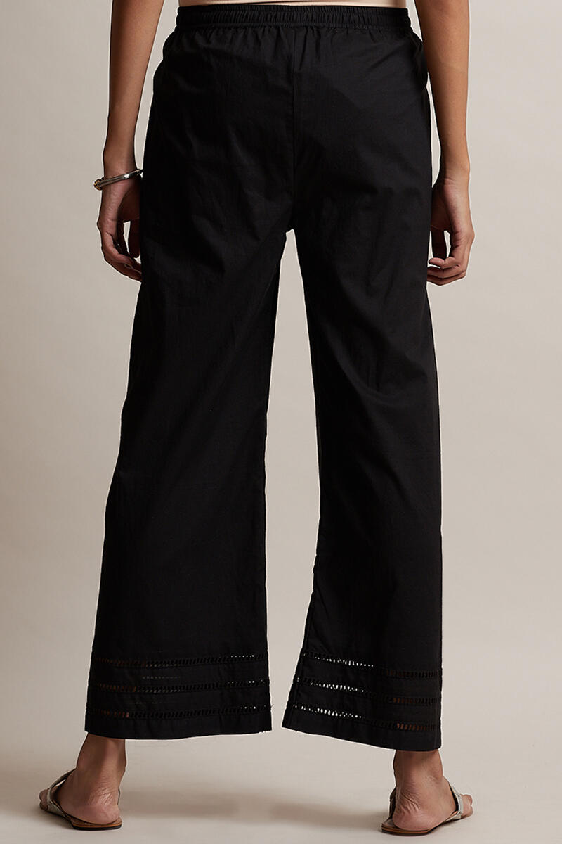 Black Block Printed Cotton Farsi Pants