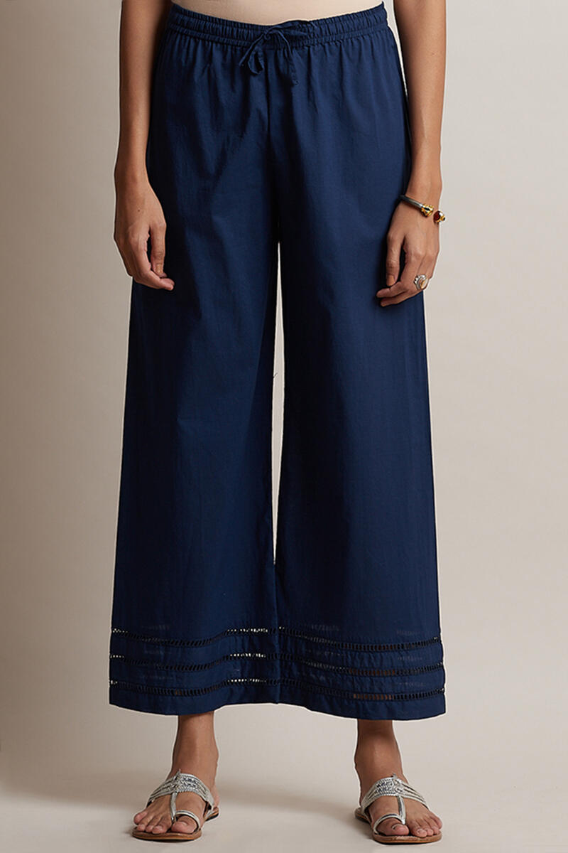 Blue Block Printed Cotton Farsi Pants