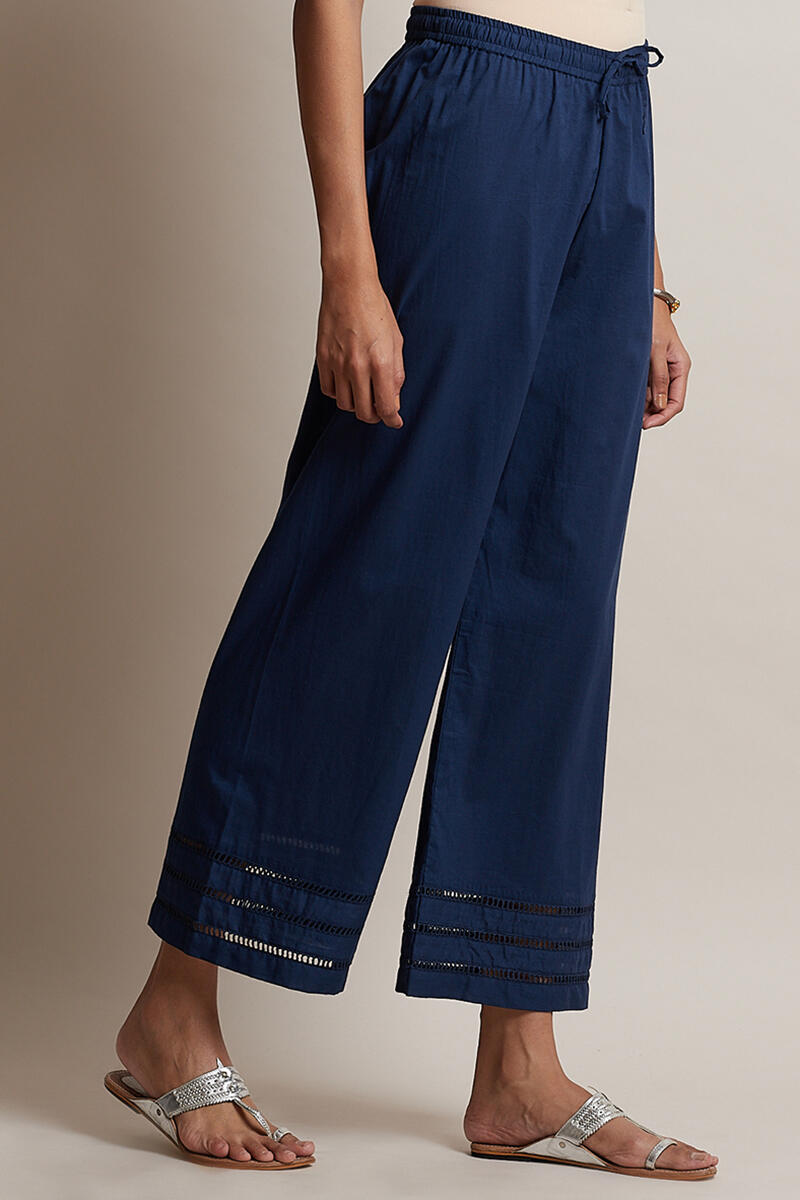 Blue Block Printed Cotton Farsi Pants