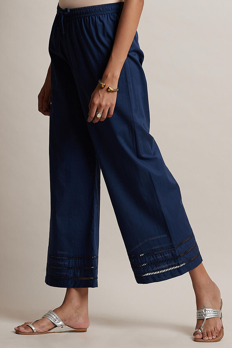 Blue Block Printed Cotton Farsi Pants