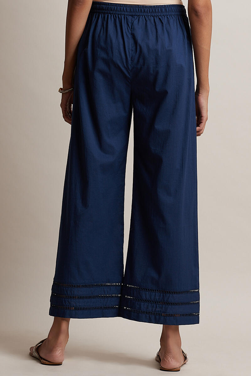 Blue Block Printed Cotton Farsi Pants