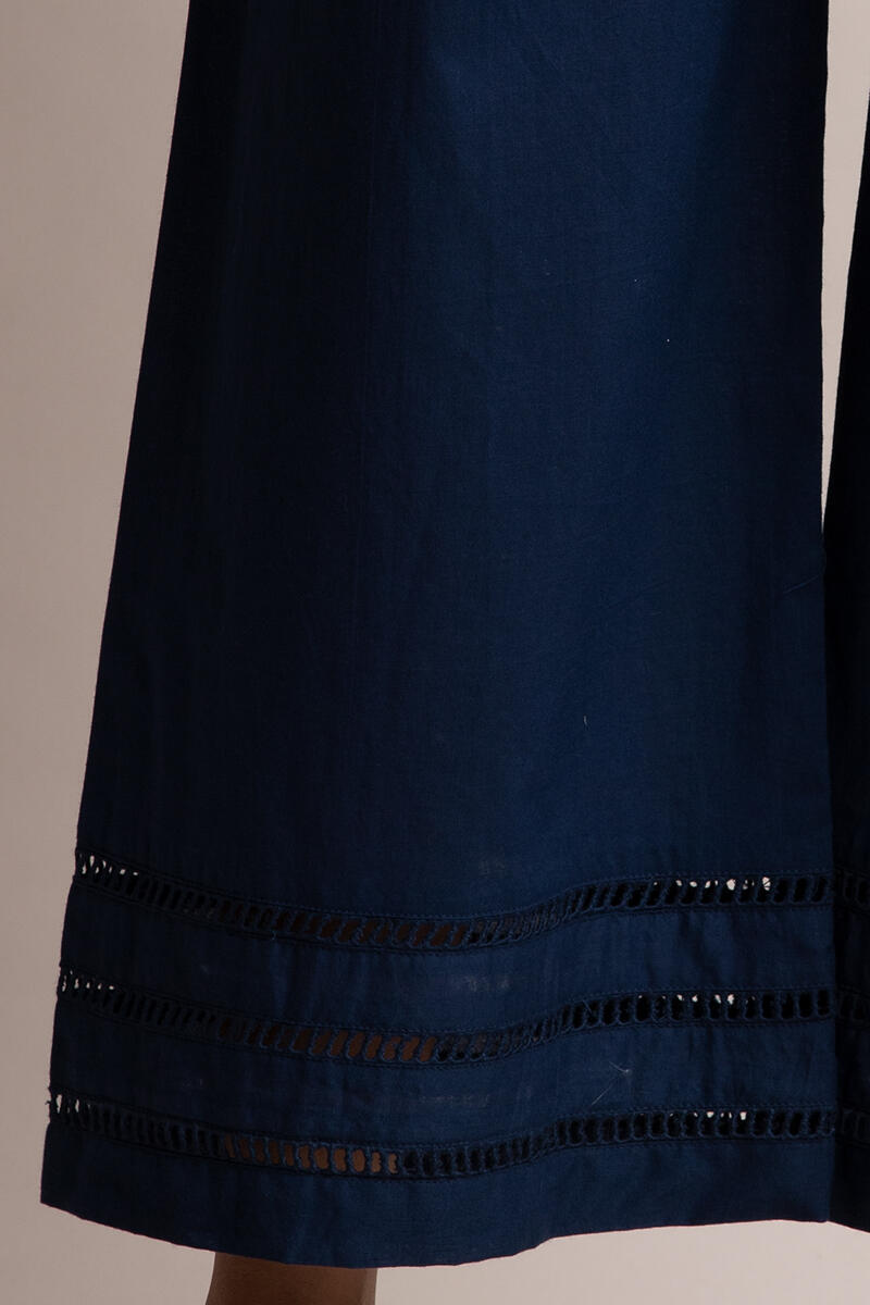 Blue Block Printed Cotton Farsi Pants