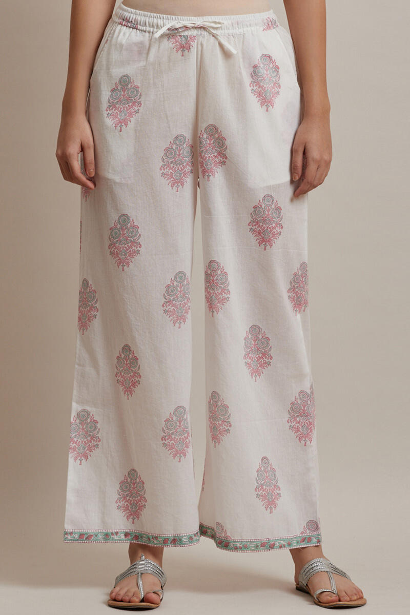 Off-White Block Printed Cotton Farsi Pants