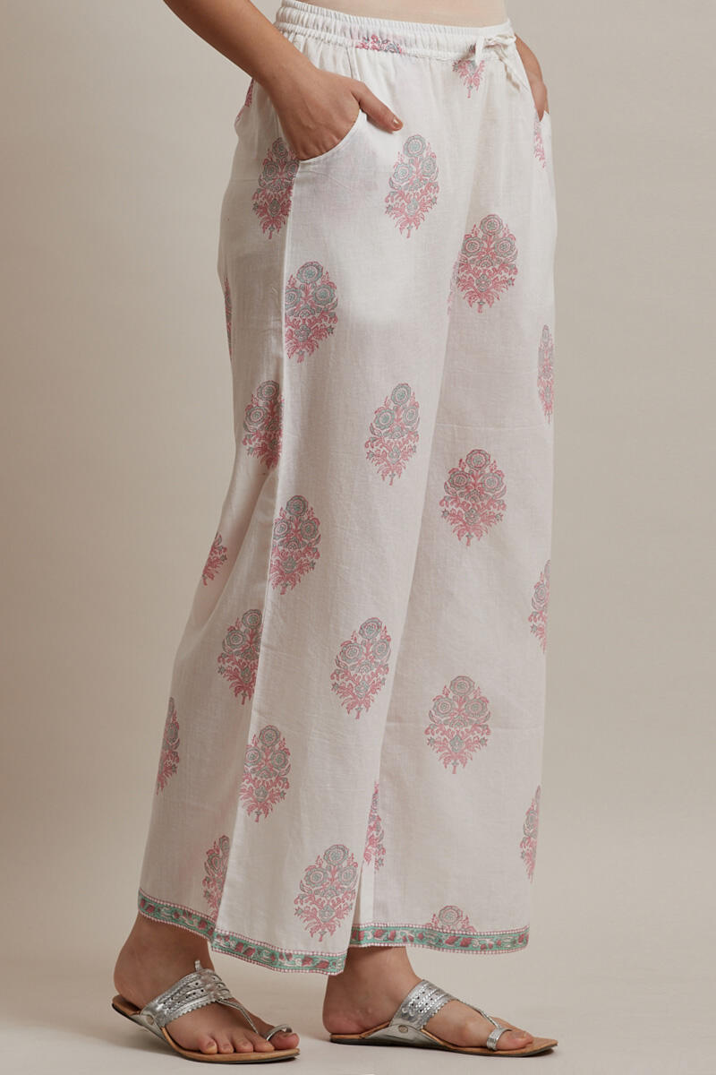 Off-White Block Printed Cotton Farsi Pants